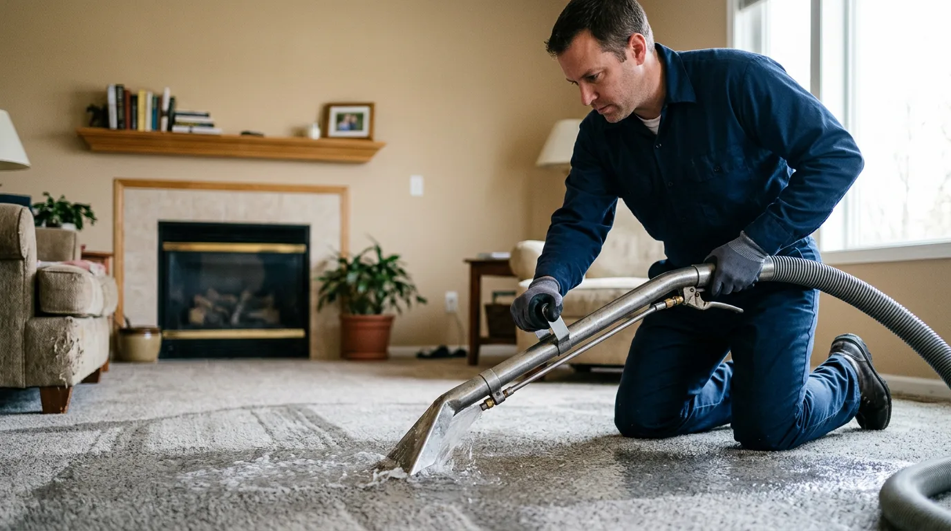 Water damage restoration technician working near Hazel Green, WI